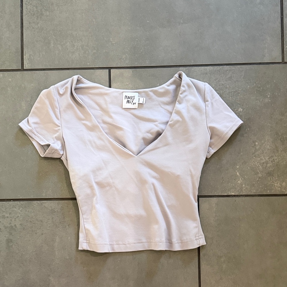 Princess Polly Light Gray V-Neck Crop Top